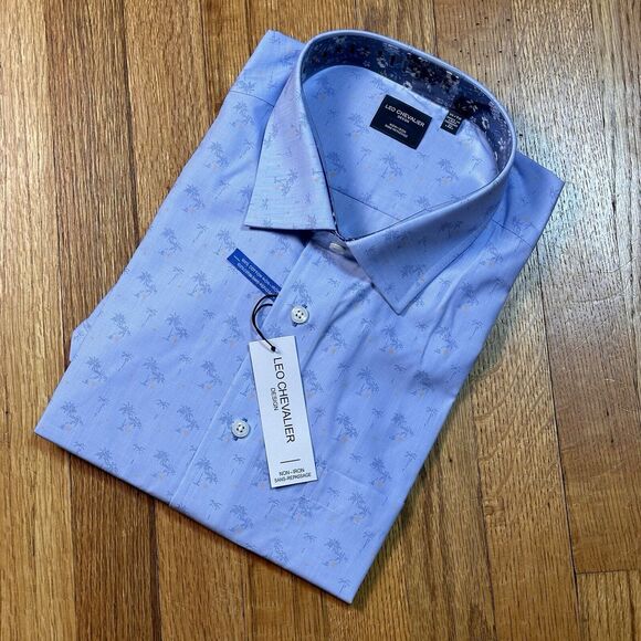 NWT Leo Chevalier Design Shirt Men’s Sz‎ XL No Iron S/S Palm Trees Button Down - Picture 1 of 4